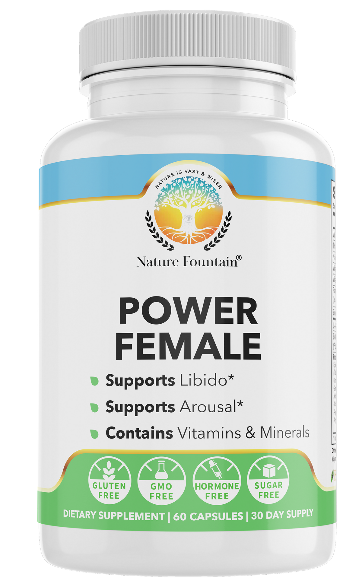 Nature Fountain Power Female, 60 capsules, 30-day supply, vitamins and minerals that support female arousal stamina, and libido