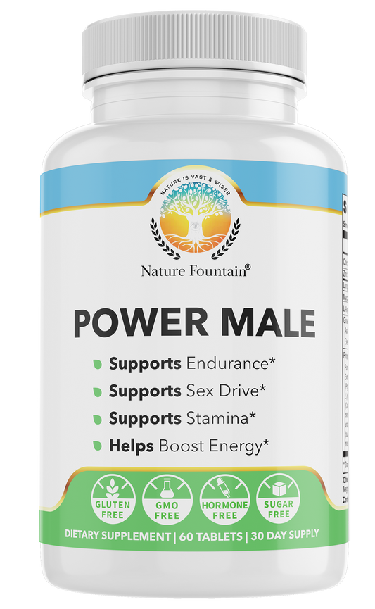 Nature Fountain Power Male, a natural herbal and vitamin supplement that supports male stamina, endurance, and libido