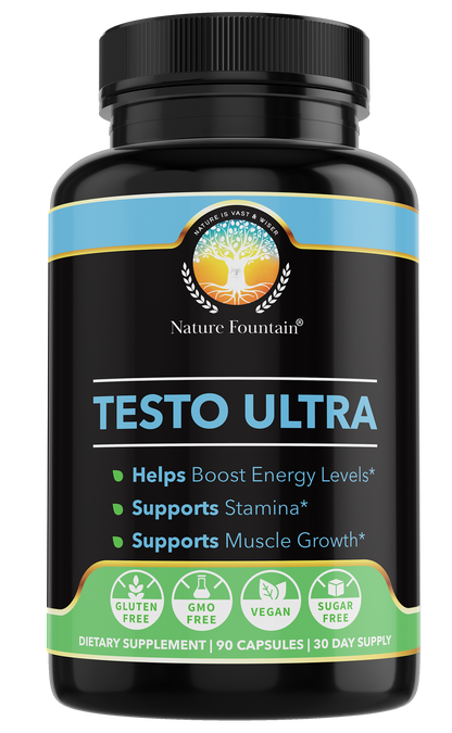 Nature Fountain Testo Ultra, 90 vegan capsules, 30-day supply, no Gluten, no Sugar, GMO free, to support energy, stamina, healthy testosterone levels and muscle growth 